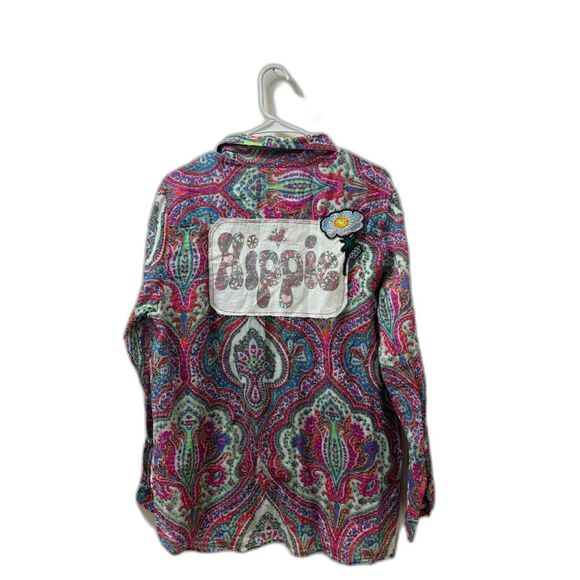 Boho Jane Blouse Women's Size Small Multicolor Pink Paisley Hippie Art To Wear - Picture 1 of 4